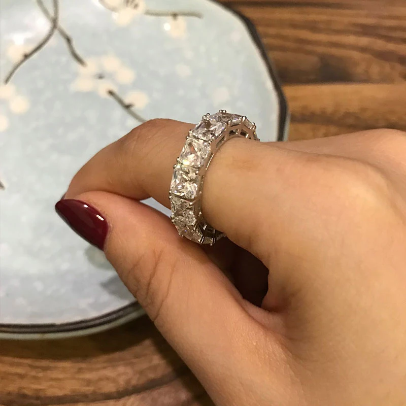 LESF роскошные женские микро Pave 8 Ct 3A циркониевое кольцо из стерлингового серебра 925 Юбилей обручальные кольца принимает Частный заказ