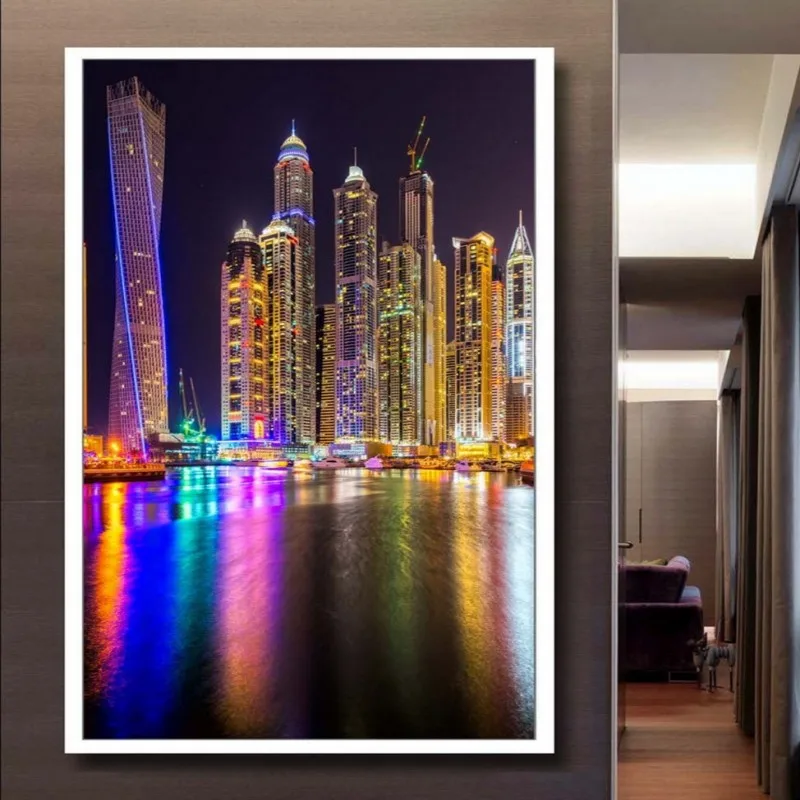 Обои 3d на заказ красивый городской пейзаж ночной вид неоновый свет входные обои