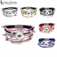 hot crystal magnent 314 rhinestones velvet really leather bangle fit 18mm snap button jewelry charm bracelet for women gift