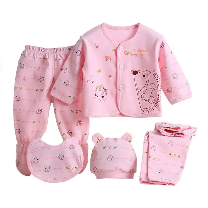 5pcs/set NewBorn Baby Clothings Sets Cotton Baby Girl Boy Underwear Cap Bib Underwear for 0-3 Month Baby Clothing Accessories - Цвет: Розовый