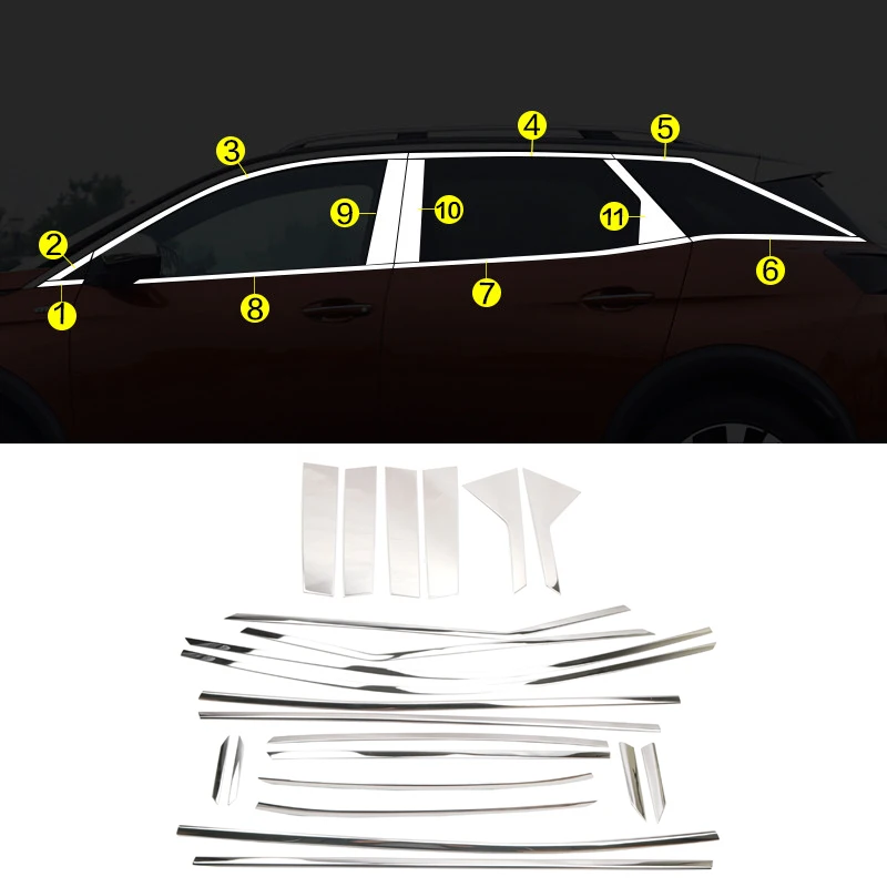 Full Set Window Trim Наружные аксессуары из нержавеющей стали, накладка на подоконник для peugeot 3008/3008 GT - Название цвета: Full Set Window Trim