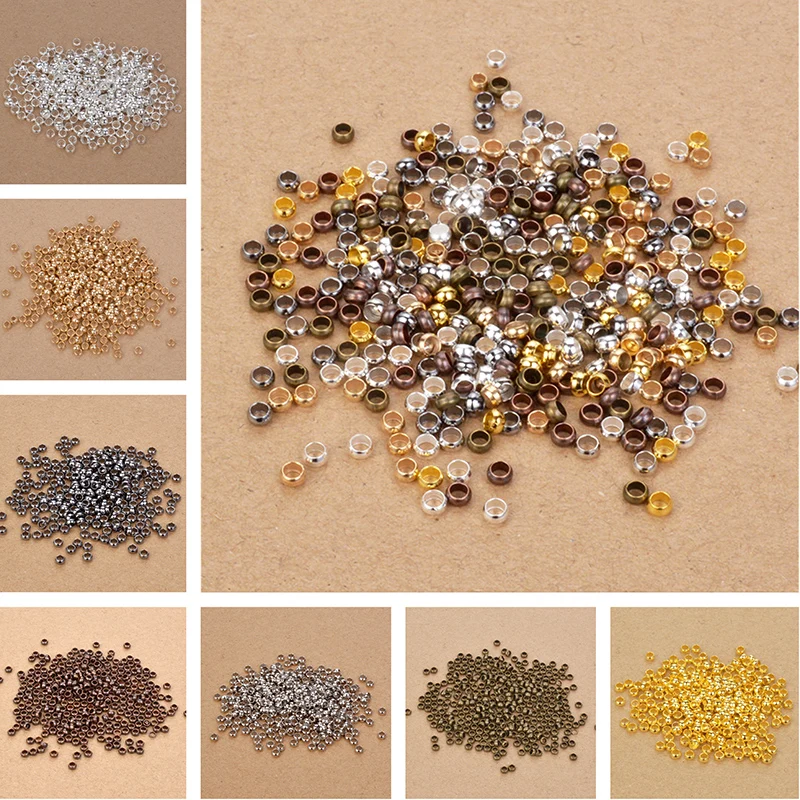 

200pcs/lot Metal Round Crimps Beads Crimp End Beads 2mm 2.5mm 3mm 3.5mm 4mm Findings Silver/Gold/Rhodium/Antique Bronze/Gunblack