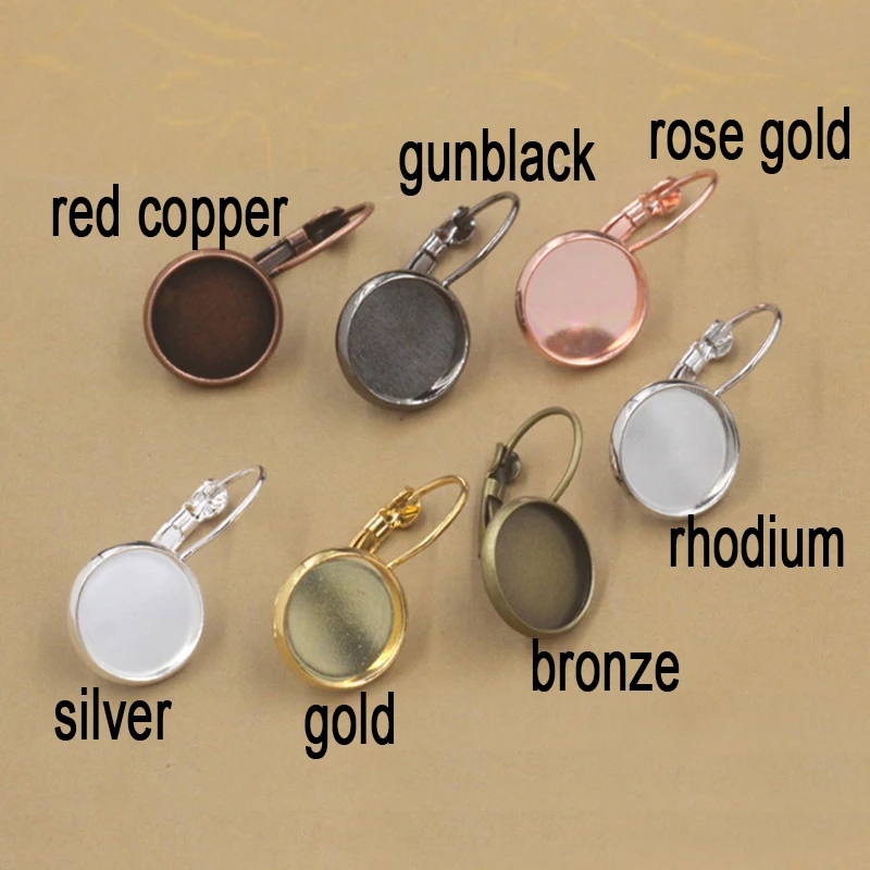 10pcs/lot 12mm Classic Color Series French Lever Back Earrings Base glass cabochons buttons earring bezels jewelry findings | Украшения и