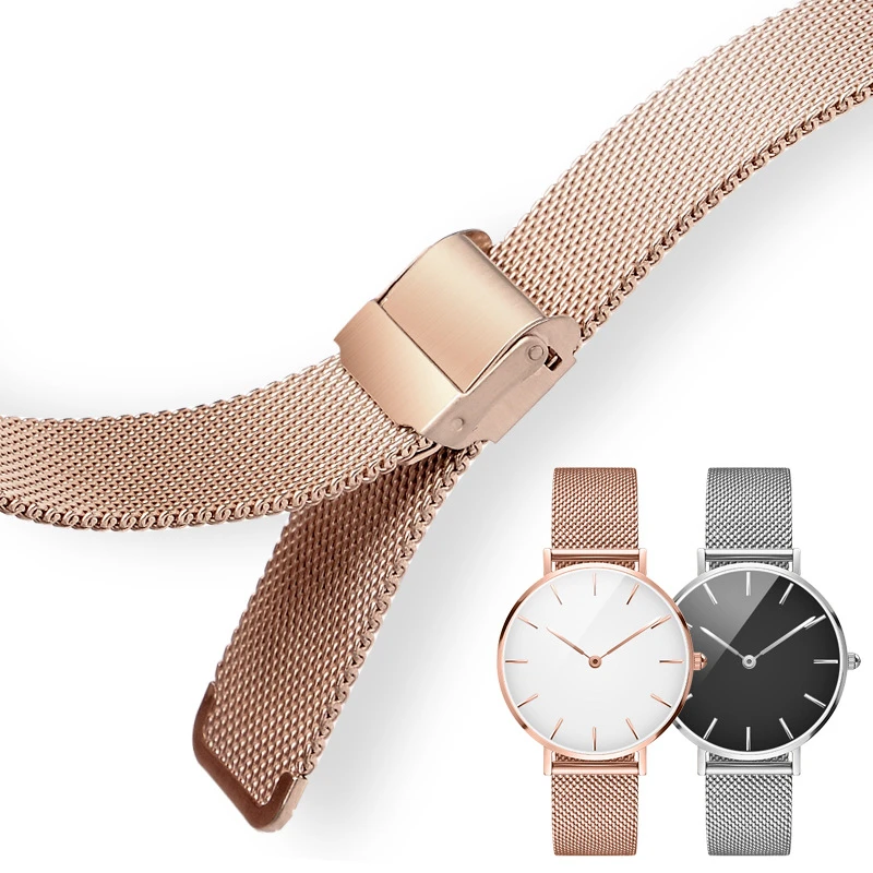 14/16/18/20 mm Watch steel Strap Accessories waterproof safety buckle braided mesh band belt watchband for DW Tissot Longines | Наручные