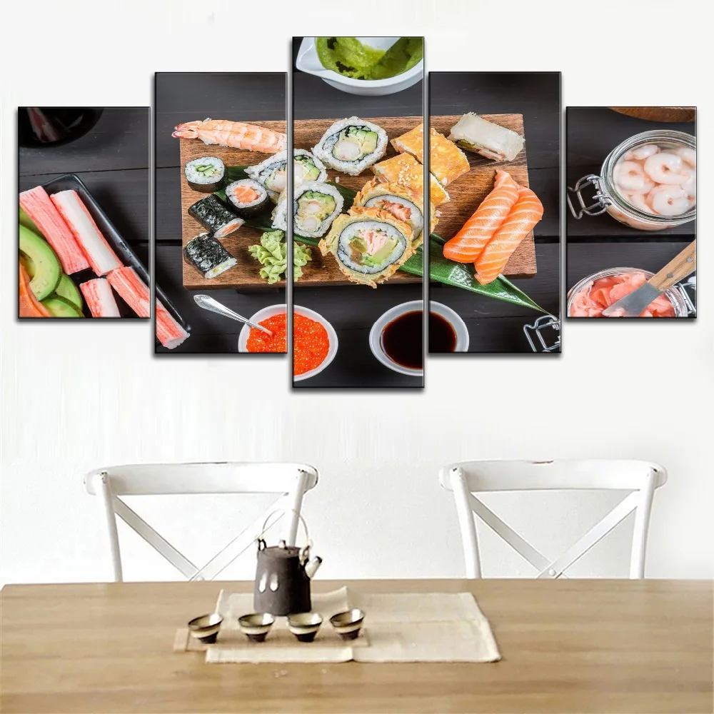 5 шт. икра и суши Ассорти Плакаты современный Кухня &amp ресторан живопись на холсте