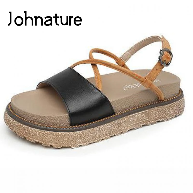 Женские сандалии на платформе Johnature повседневные однотонные босоножки с