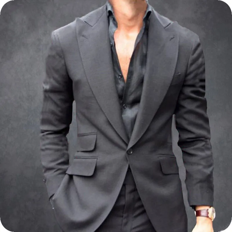 Остроконечные нагрудные серый мужские свадебные костюмы Slim Fit человек пиджаки