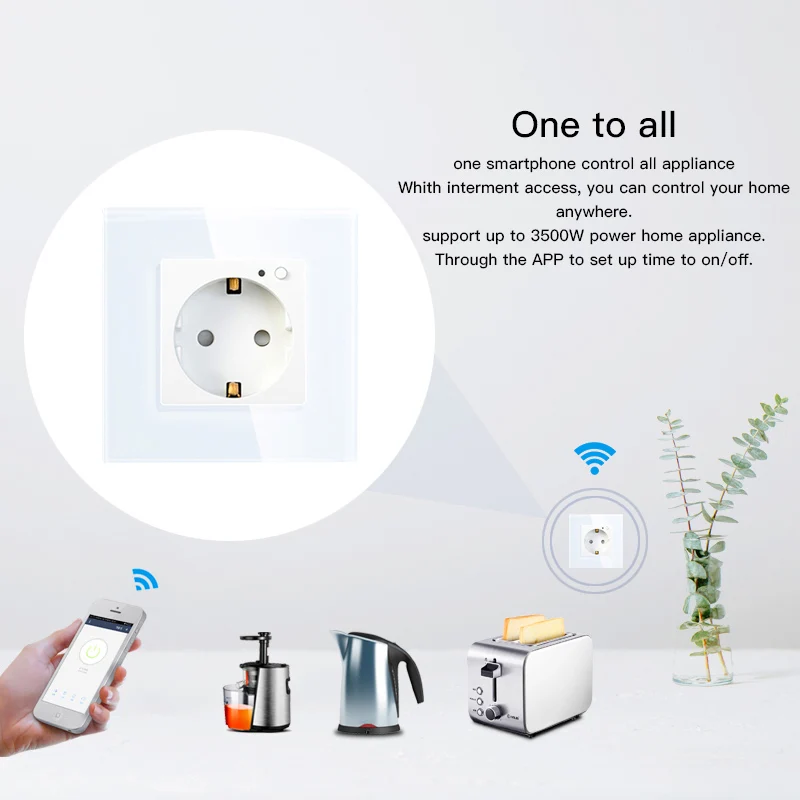 Умная настенная розетка с Wi Fi 16 А стеклянная панель дистанционным управлением
