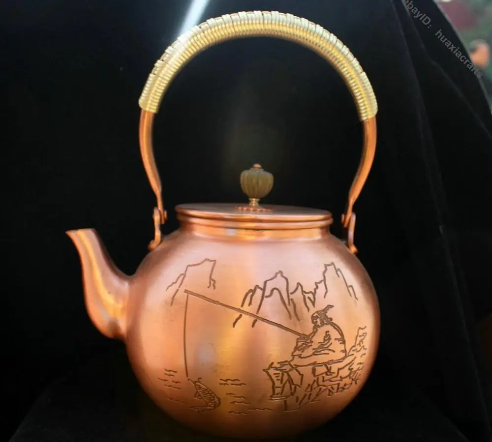 24 см китайский Фиолетовый чистый Бронзовый рыбацкий фланец Чайник заварочный