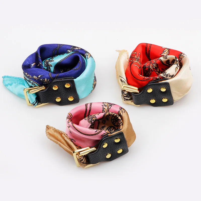 MDNEN 1PCS Silk Scarf Strip Bracelets 42*2.5cm Genuine Leather Double-layer For Women Hand Bag Accessories ZPS10 | Украшения и
