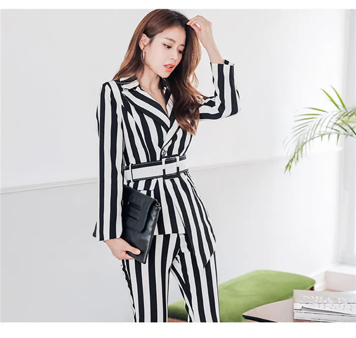 Рабочие модные брючные костюмы комплект из 2 предметов для женщин Полосатый