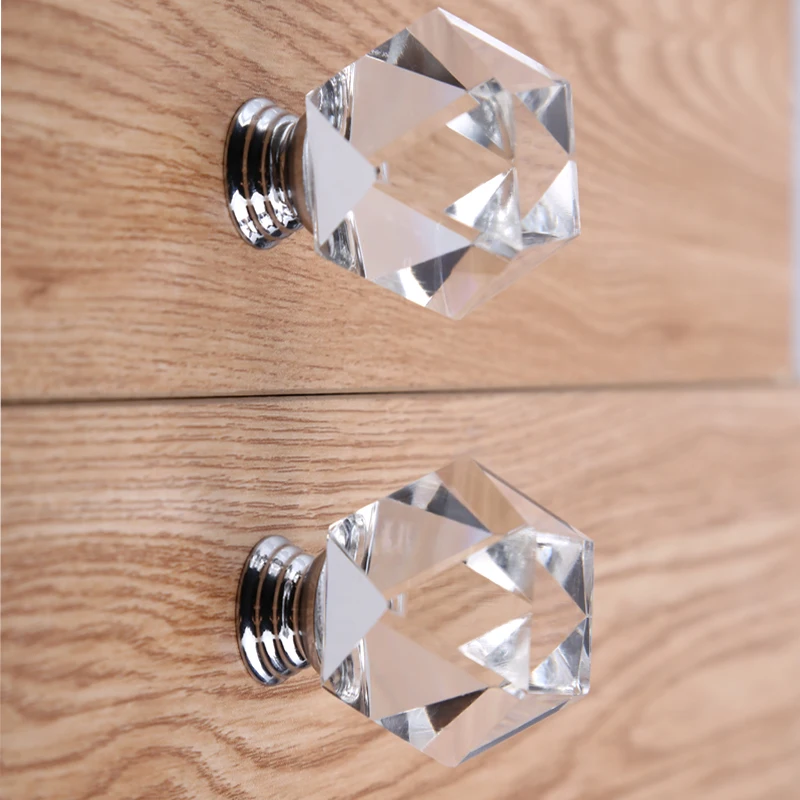 Modern simple fashion Polygon clear glass drawer tv cabinet knobs pulls silver chrome kitchen dresser door handles | Обустройство