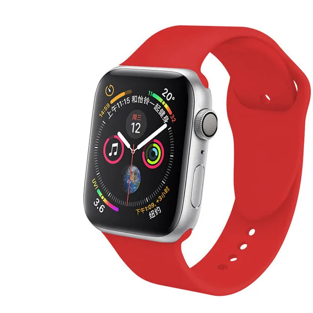 Red Цветной спортивный мягкий силиконовый ремешок для Apple Watch 38, 42, 40, 44 мм, сменный силиконовый ремешок для iWatch 1, 2, 3, 4, ремешок для часов - Цвет ремешка: Red