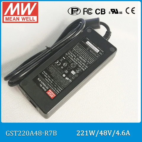 Оригинальный блок питания Meanwell GST220A48-R7B, 220 Вт, 48 В, 4.6A, AC/DC уровень VI, настольный адаптер с PFC