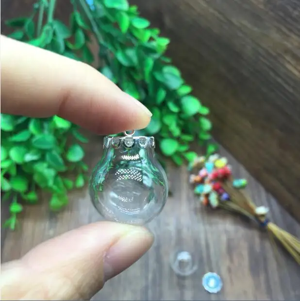 

50sets/lot 20*12mm Glass globe orbs with silver color lace base set glass vial pendants glass bottle dome cover necklace pendant