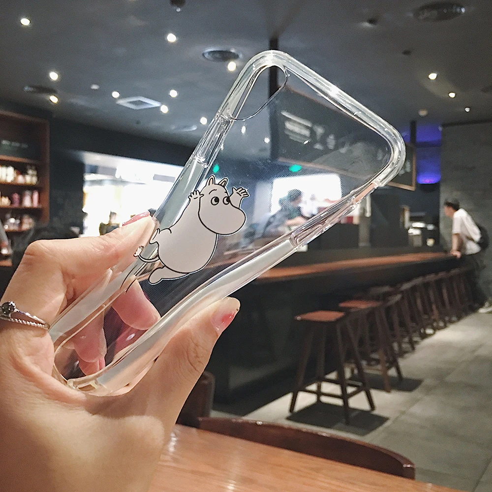 IToncs Cartoon Moomin Transparent Phone Case for Iphone XR X Xs Max Small Fresh Hippo TPU Soft Cover 8 7 6 6s Plus |