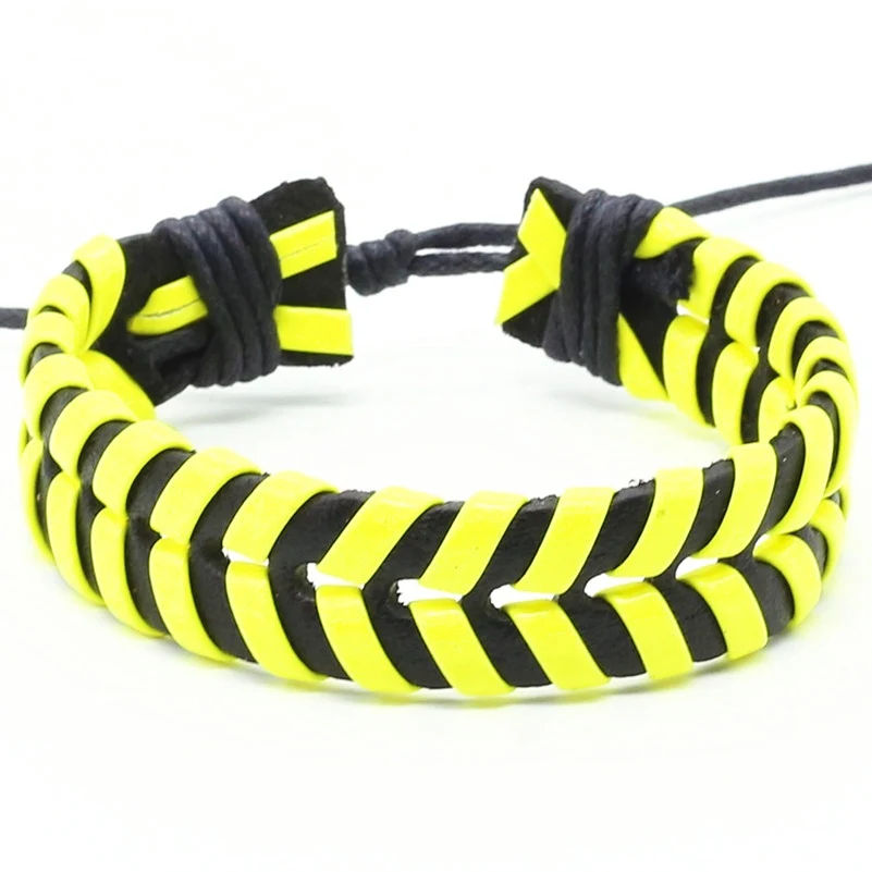 Женские и мужские кожаные браслеты винтажные плетеные в стиле панк рок желтая