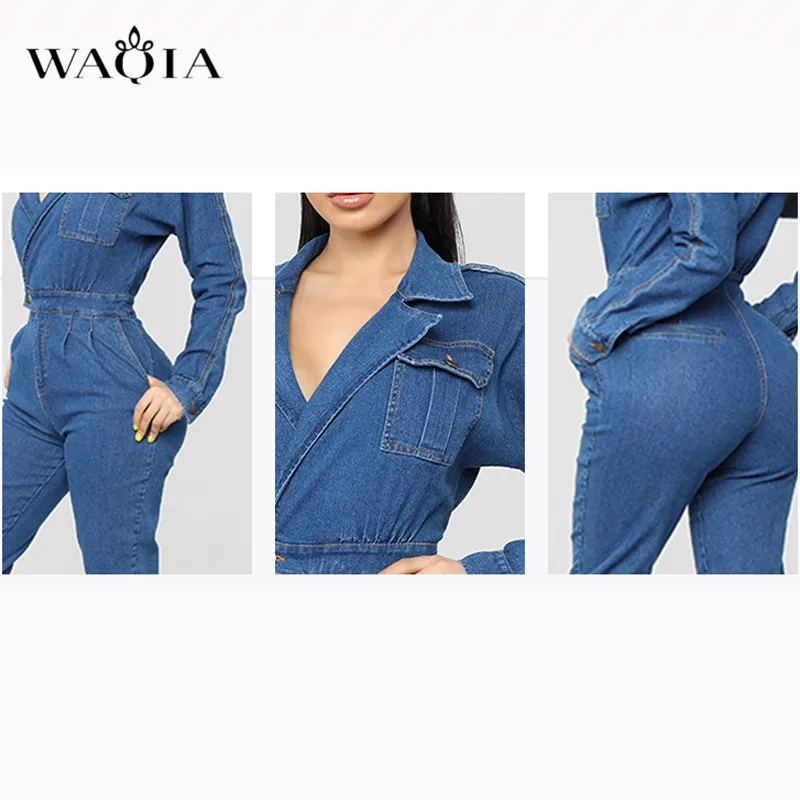 WAQIA 2019 Женская весенняя одежда комбинезоны с высокой талией облегающие джинсы