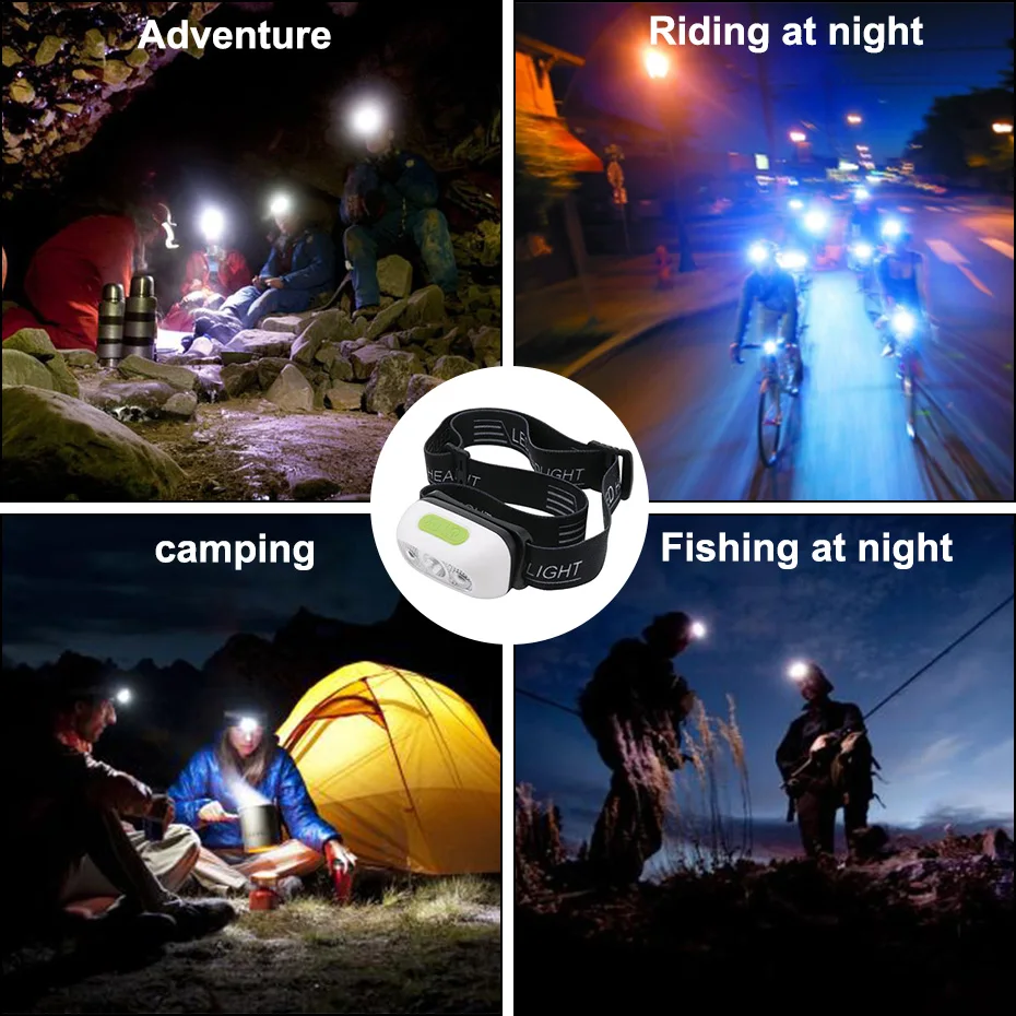 Мини USB Перезаряжаемый светодиодный налобный фонарь с датчиком движения тела