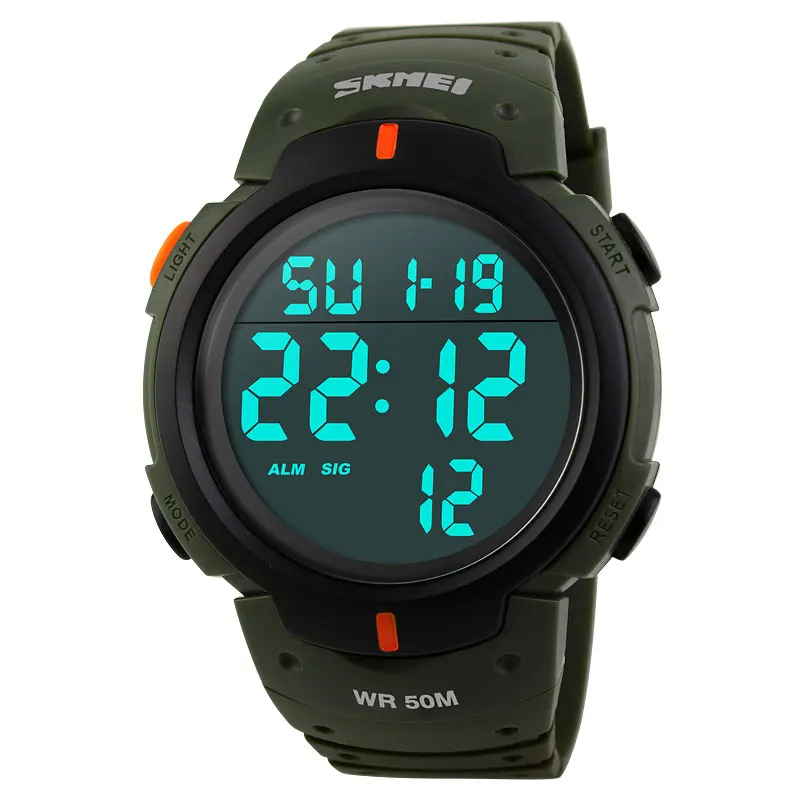 Army Green SKMEI уличные спортивные часы мужские часы с большим циферблатом модные простые часы календарь PU ремешок водонепроницаемые светодиодные цифровые часы Reloj Hombre - Цвет: Army Green
