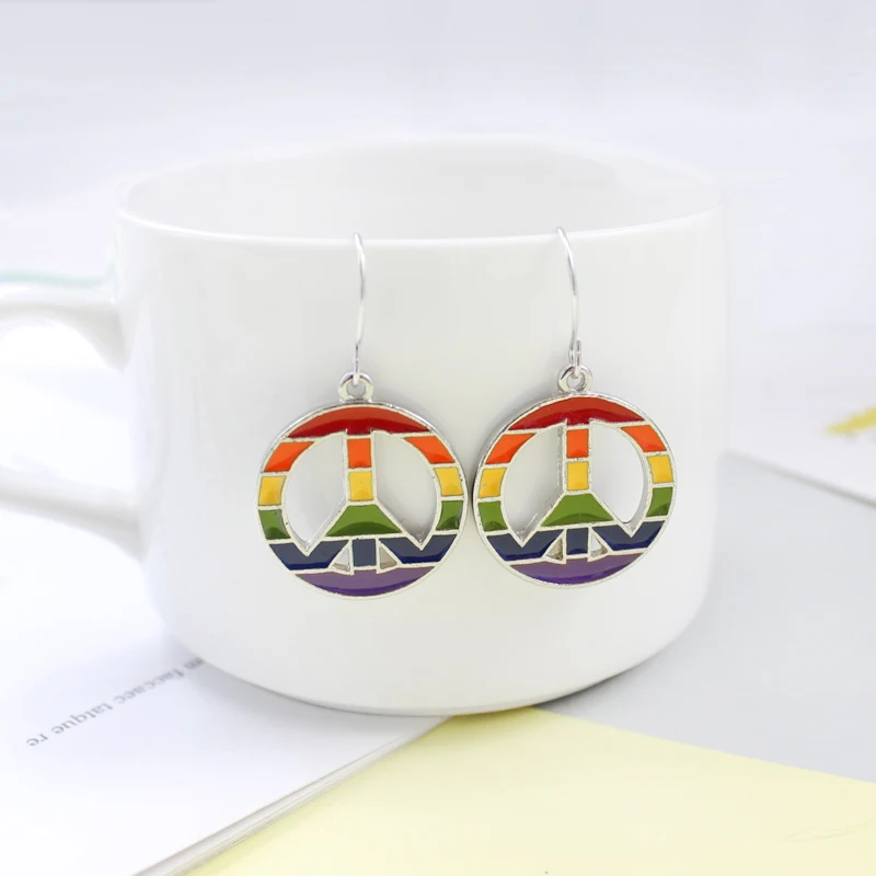 Europe and America Popular Rainbow Color Round Hollow Pendant Earrings Fashion Bohemian Cross Symbol Jewelry | Украшения и