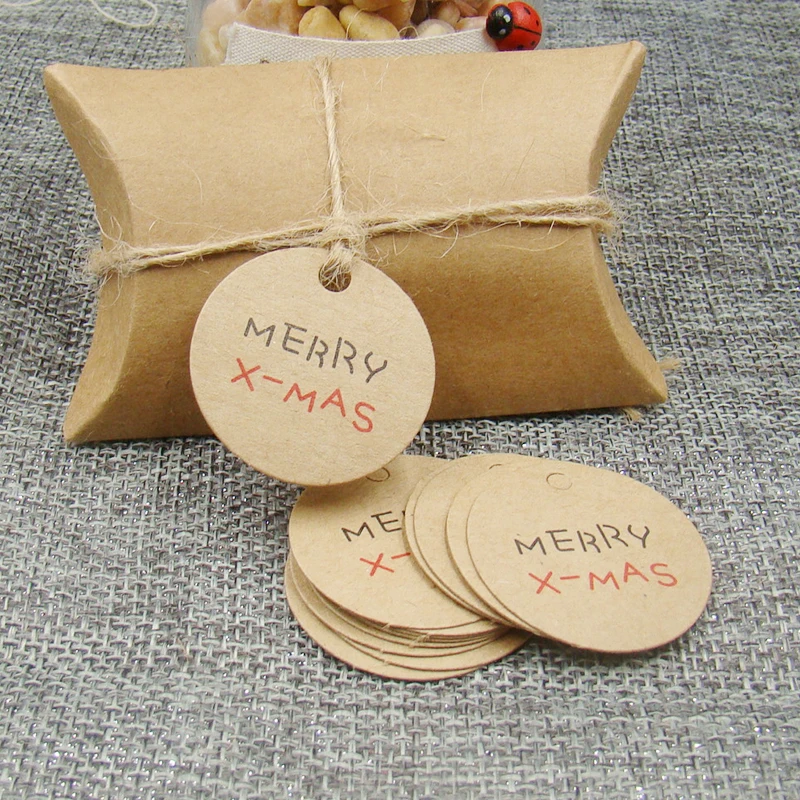 Рождественская бумажная Подарочная бирка 3*3 см круглой формы из крафт бумаги 100