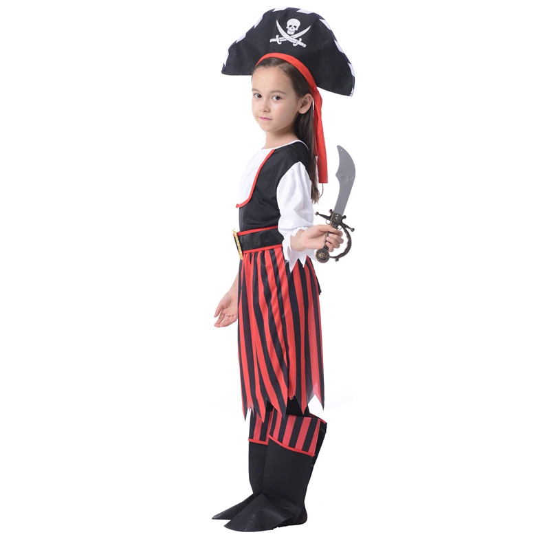 Halloween Striped Girls Skirts Performance Costume Children Cosplay Pirate Clothing Kids Pary Fashion Show Sets With Hat | Тематическая