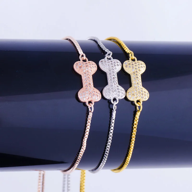 

Lovely Copper Square Chain Friendship Bracelets Bijoux Micro Pave Zircon Crystal Bone Charms Bracelet Femme Diy Women Jewelry