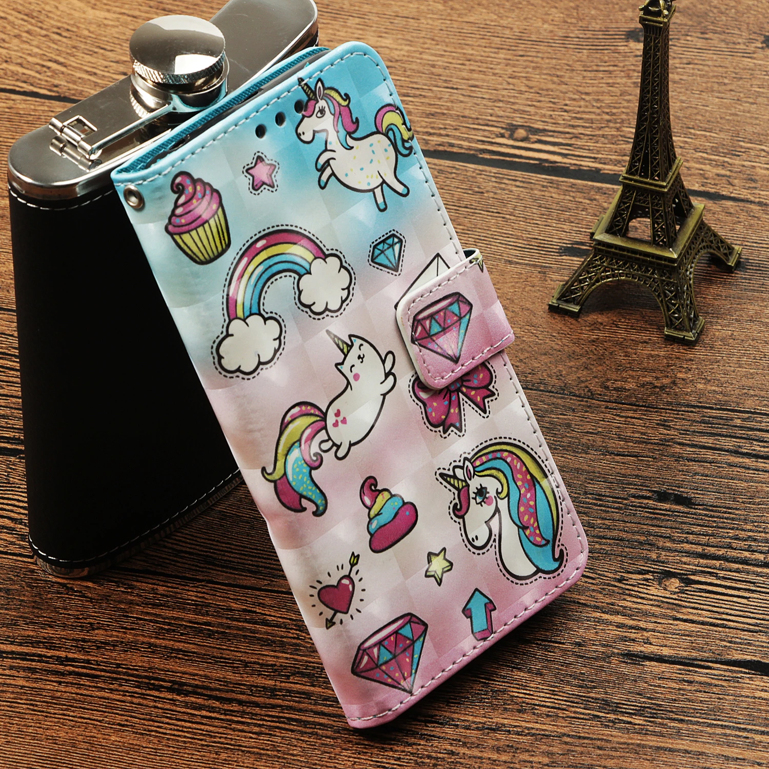 VRLucky 3D картина Единорог Сова Pattern walletflip чехол для телефона samsung S7 край S8 S9 плюс J3 J5 J7
