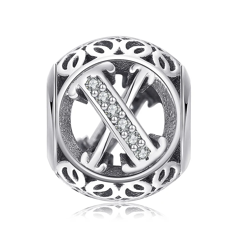 X JewelryPalace Винтаж Письмо A-R кубического циркония Aucthentic 925 пробы Серебряный браслет DIY ювелирных подарки для нее - Цвет: X