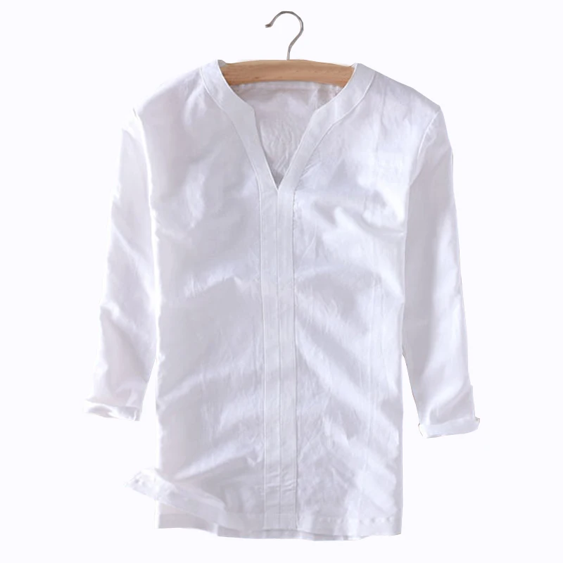 Китайский стиль белье хлопок Футболка 2017 г. Мужская Повседневная дышащая белая