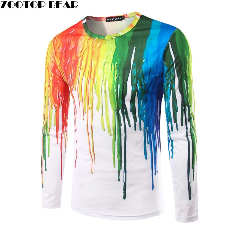 

Funny 3D T-shirts Men Splashed paint ink T shirts Long Sleeve Trend Character Round Neck Printed Quick Dry Personal ZOOTOP BEAR