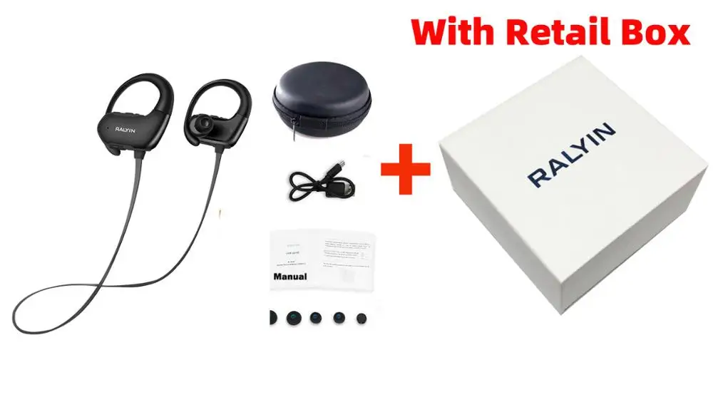 Black with box Ralyin bluetooth беспроводные наушники 8 Гб водонепроницаемая Спортивная bluetooth гарнитура bluetooth беспроводные наушники микрофон для xiaomi - Цвет: Black with box