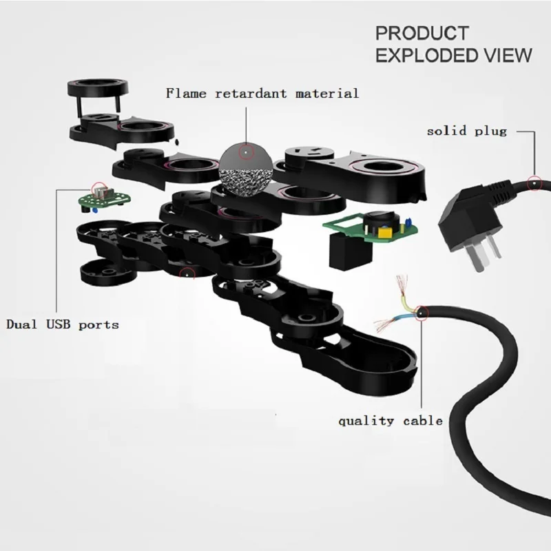 Деформируемый удлинитель 4 розетки переменного тока двойной USB порт быстрой