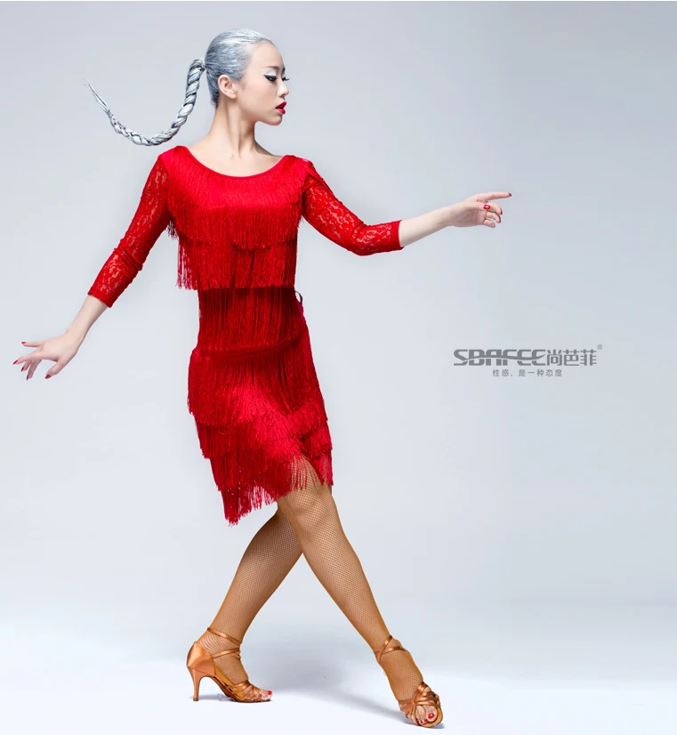 Платье для латиноамериканских танцев привлекательные кружевные юбки с бахромой