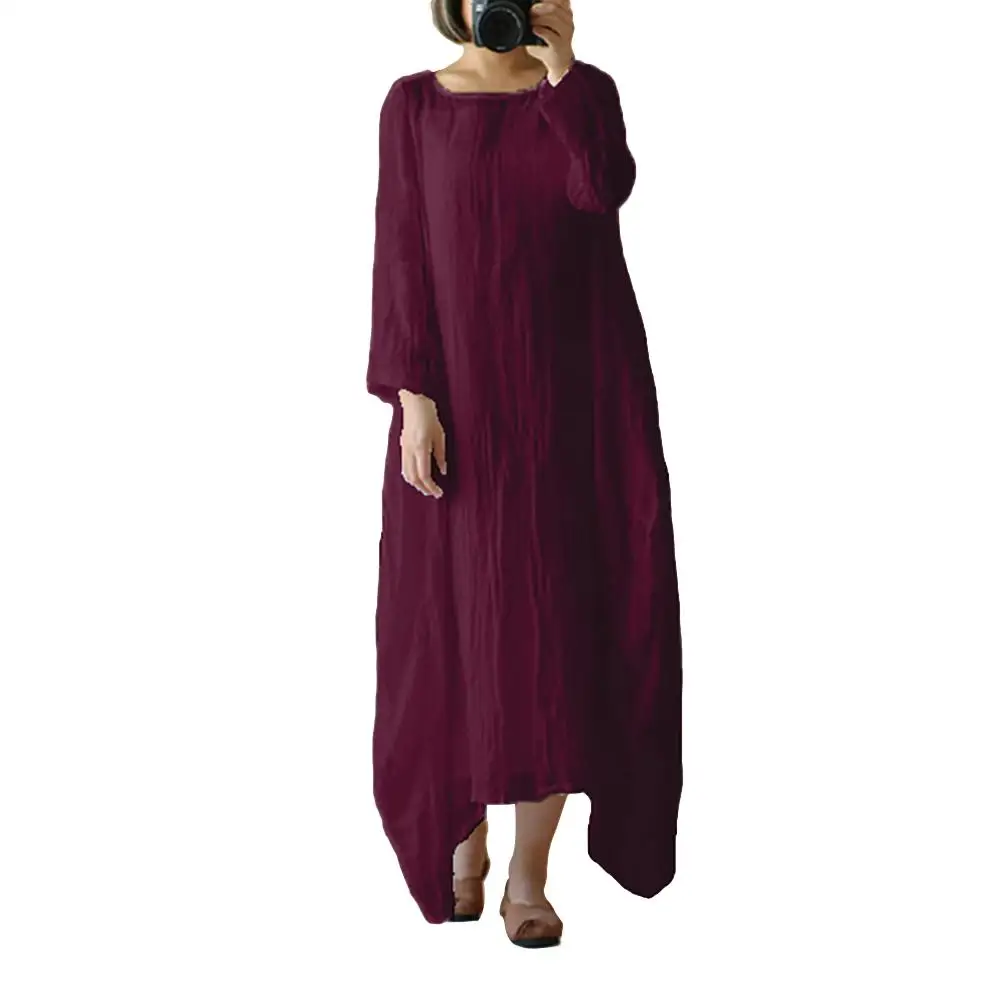 Богемное женское однотонное асимметричное повседневное осеннее платье макси с