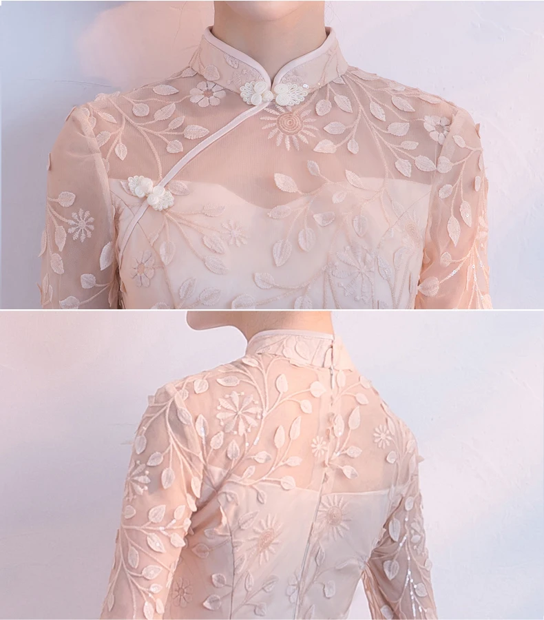

S-4XL Long Cheongsam Vintage Chinese style Mandarin Collar Dress Womens Summer Mesh Qipao Slim Party Dresses Vestido