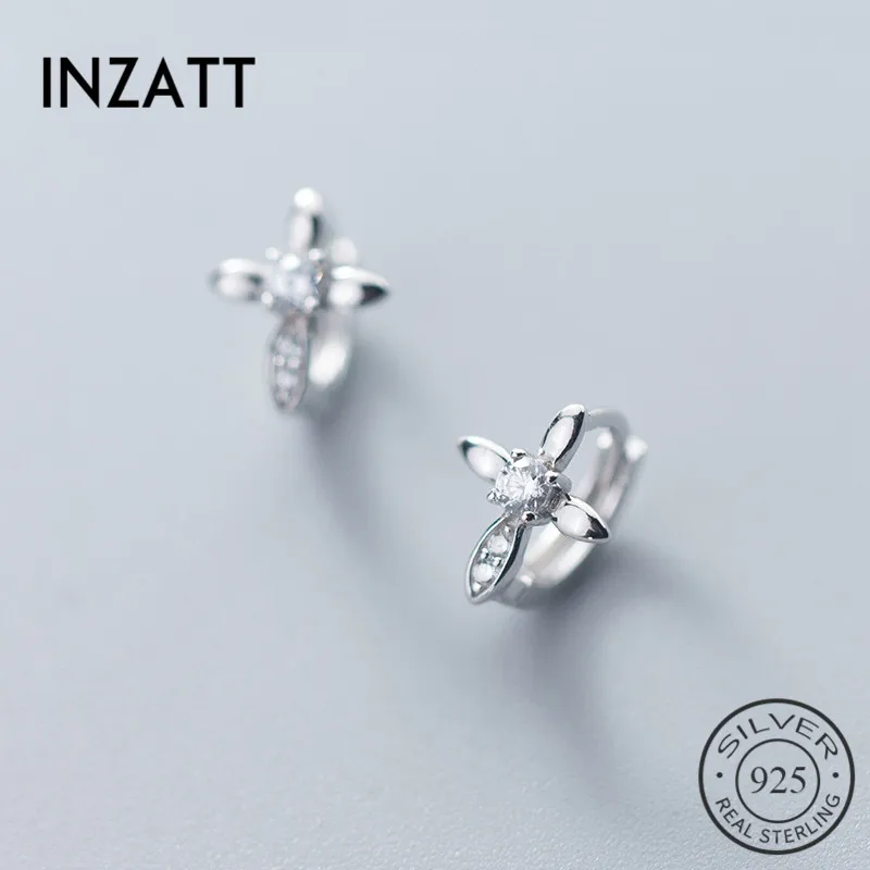 INZATT Trendy Geometric Zircon Cross Hoop Earrings Charm 925 Sterling Silver Fine Jewelry For Women Birthday Party Accessories | Украшения