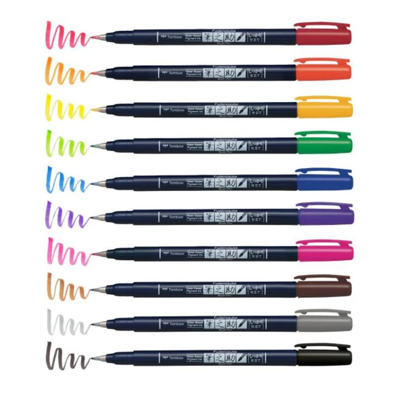 TOMBOW 10 цветов японская каллиграфическая ручка водостойкие маркеры Мягкие кисти