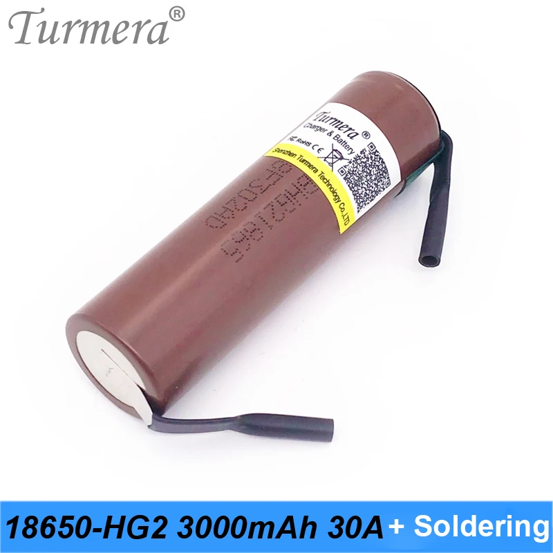 Аккумулятор 18650 HG2 3000 мАч батарея 30a сварка для шуруповерта и электровелосипеда 18650 3,6 В перезаряжаемый+ полоски для пайки