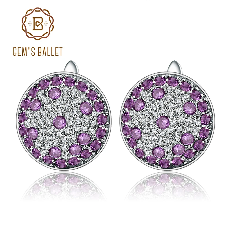 

GEM'S BALLET 925 Silver Earrings For Women Natural Amethyst Gemstone 925 Sterling Silver Vintage Stud Earrings Fine Jewelry