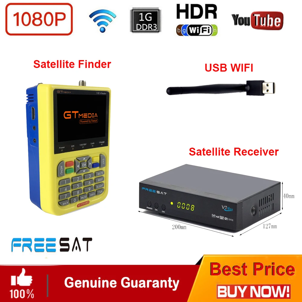 FREESAT V7 Max HD DVB-S2 1080 P USB цифровой спутниковый ресивер + спутникового сигнала finder GTmedia
