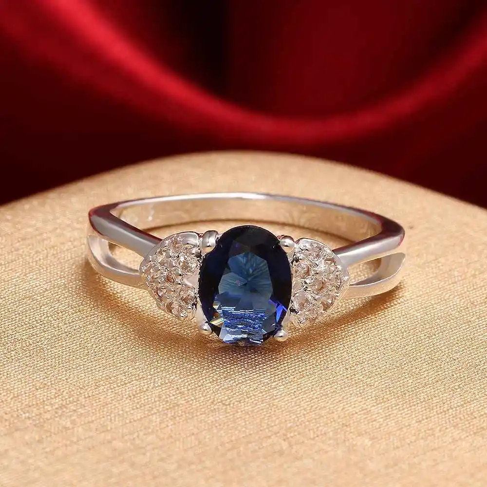 2017 Trendy Silver Luxury Blue Stone Zircon Love Lady Ring Multicolor Women's Valentine's Day Gifts for Female Bague Femme PJ138 |