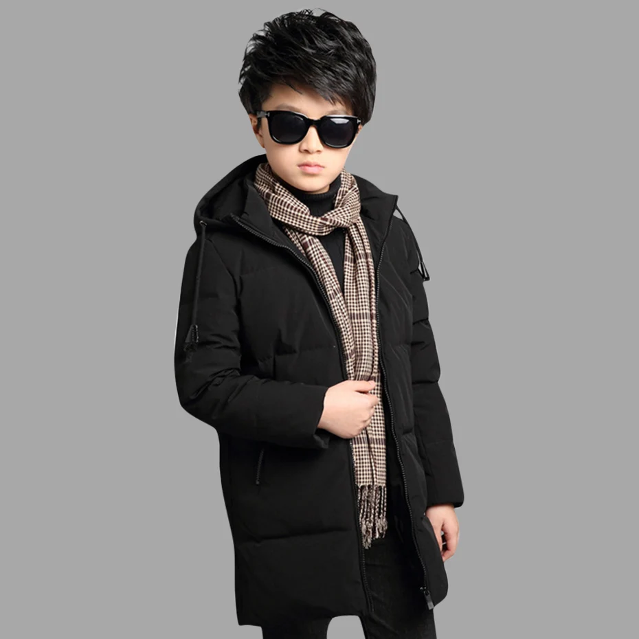 Пуховики для мальчиков зимнее пальто однотонная длинная одежда с капюшоном 5 7 9
