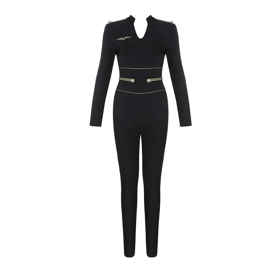 Black DressBird новые весенние женские КОМБИНЕЗОНЫ Элегантные с v-образным вырезом и длинными рукавами черные Клубные костюмы знаменитости Подиумные Комбинезоны - Цвет: Black