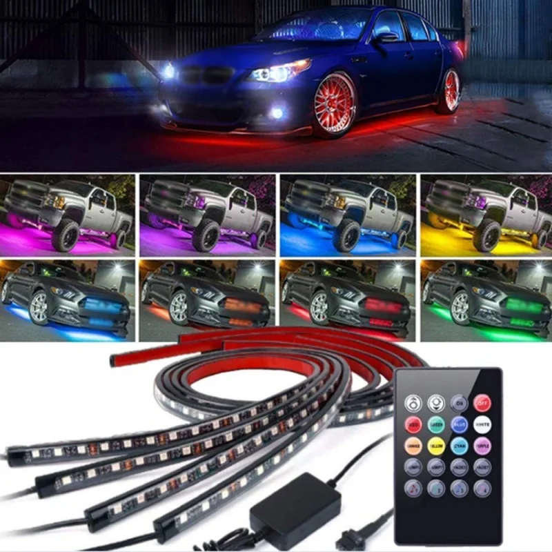 4 шт. автомобильная RGB Светодиодная лента звук пульт дистанционного управления