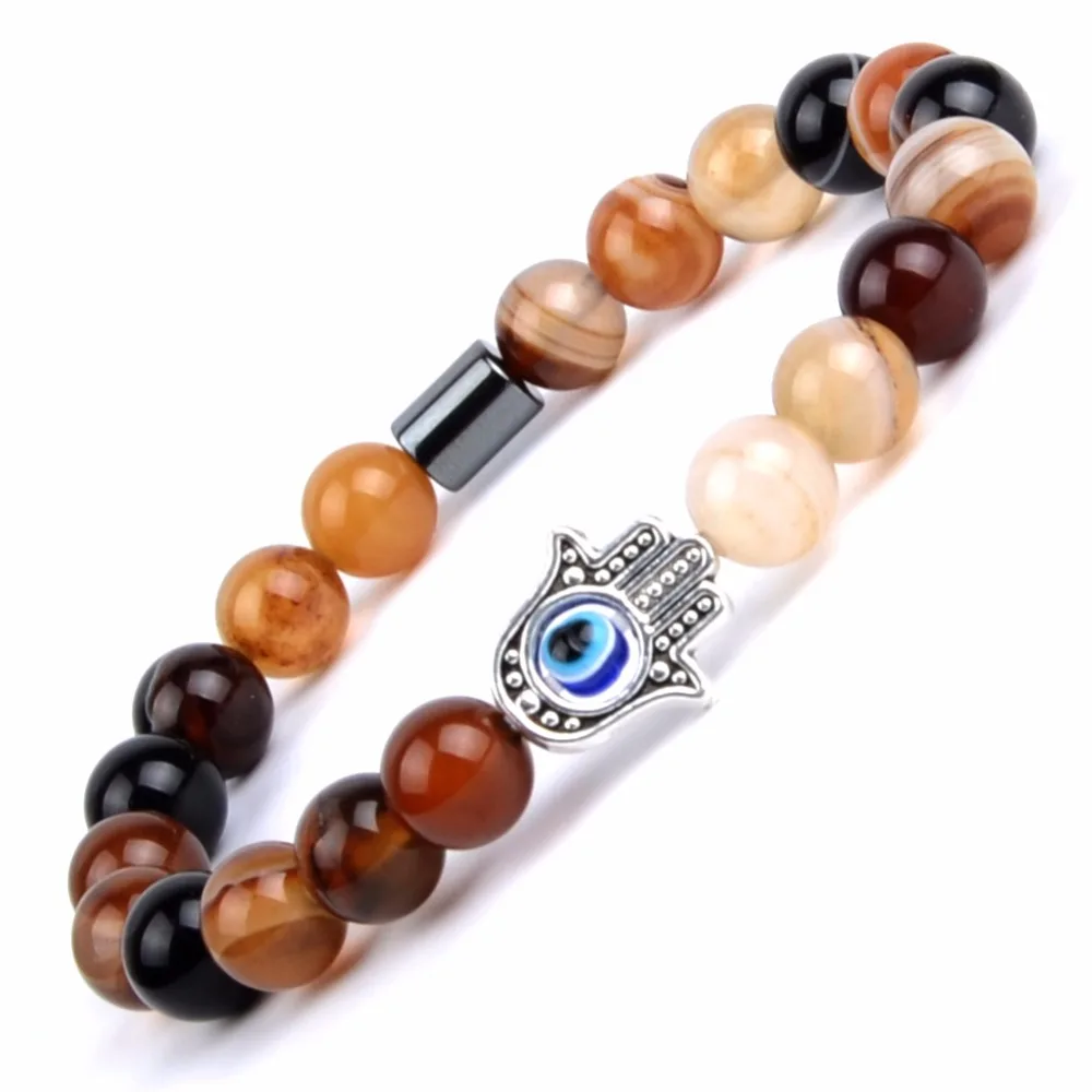 Vintage Fatima Hand Charm Bracelets Bangles For Women Jewelry Natural Black Lava Agates Beads Bracelet Wristband Men Accessories | Украшения
