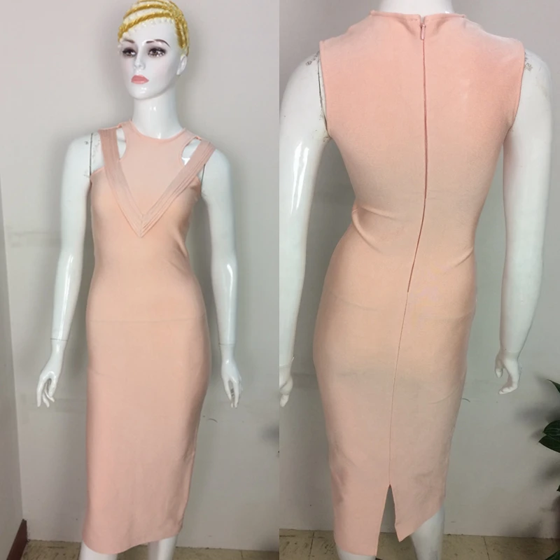 Элегантный 2017 пикантные летние Bodycon рукавов бежевый розовый выдалбливают HL