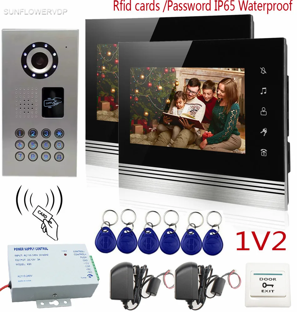 SUNFLOWERVDP видео телефон двери 2 монитора IP65 с rfid меткой водозащитные/клавиатура CCD