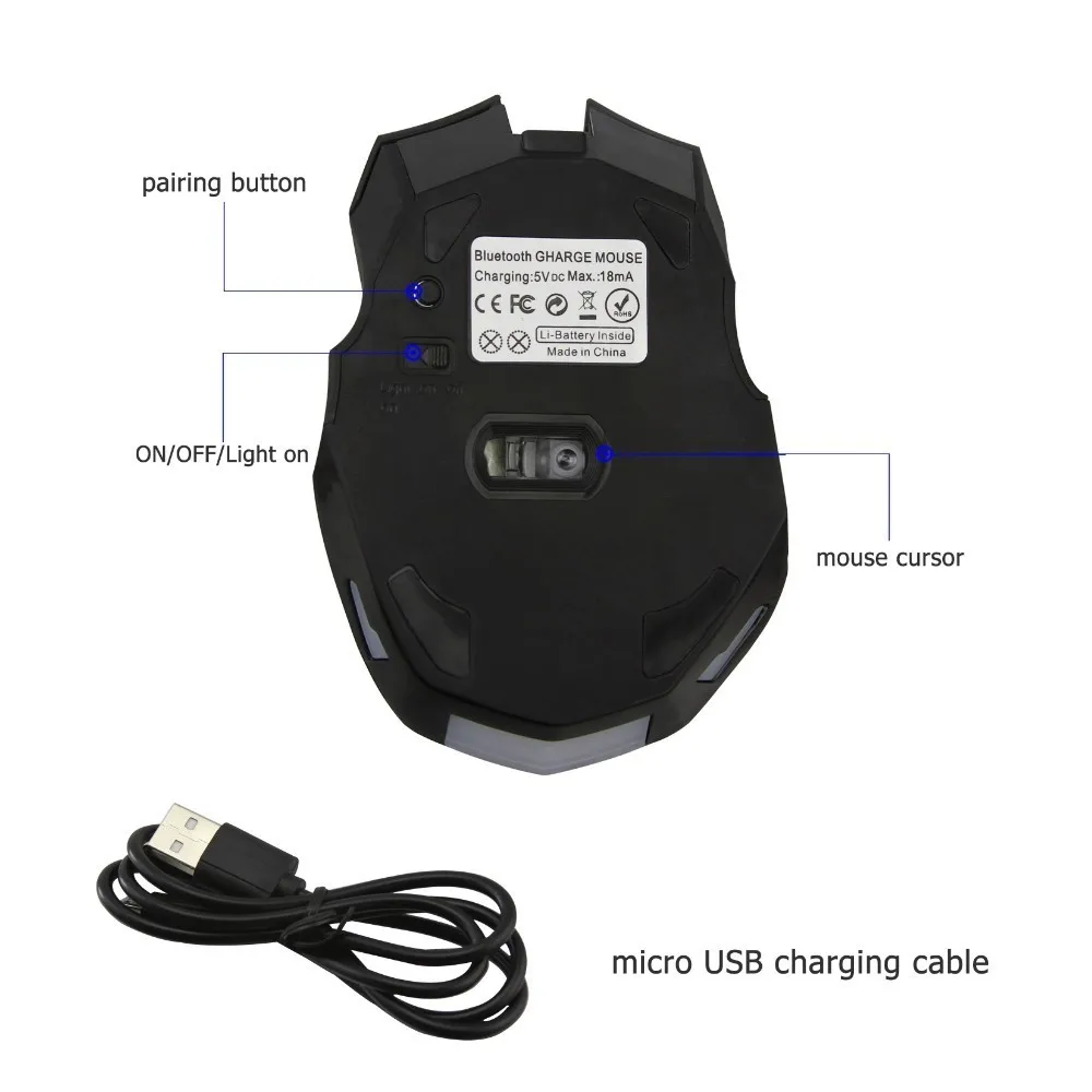 Bluetooth мышь беспроводная перезаряжаемая оптическая беззвучная мышка 1600 dpi